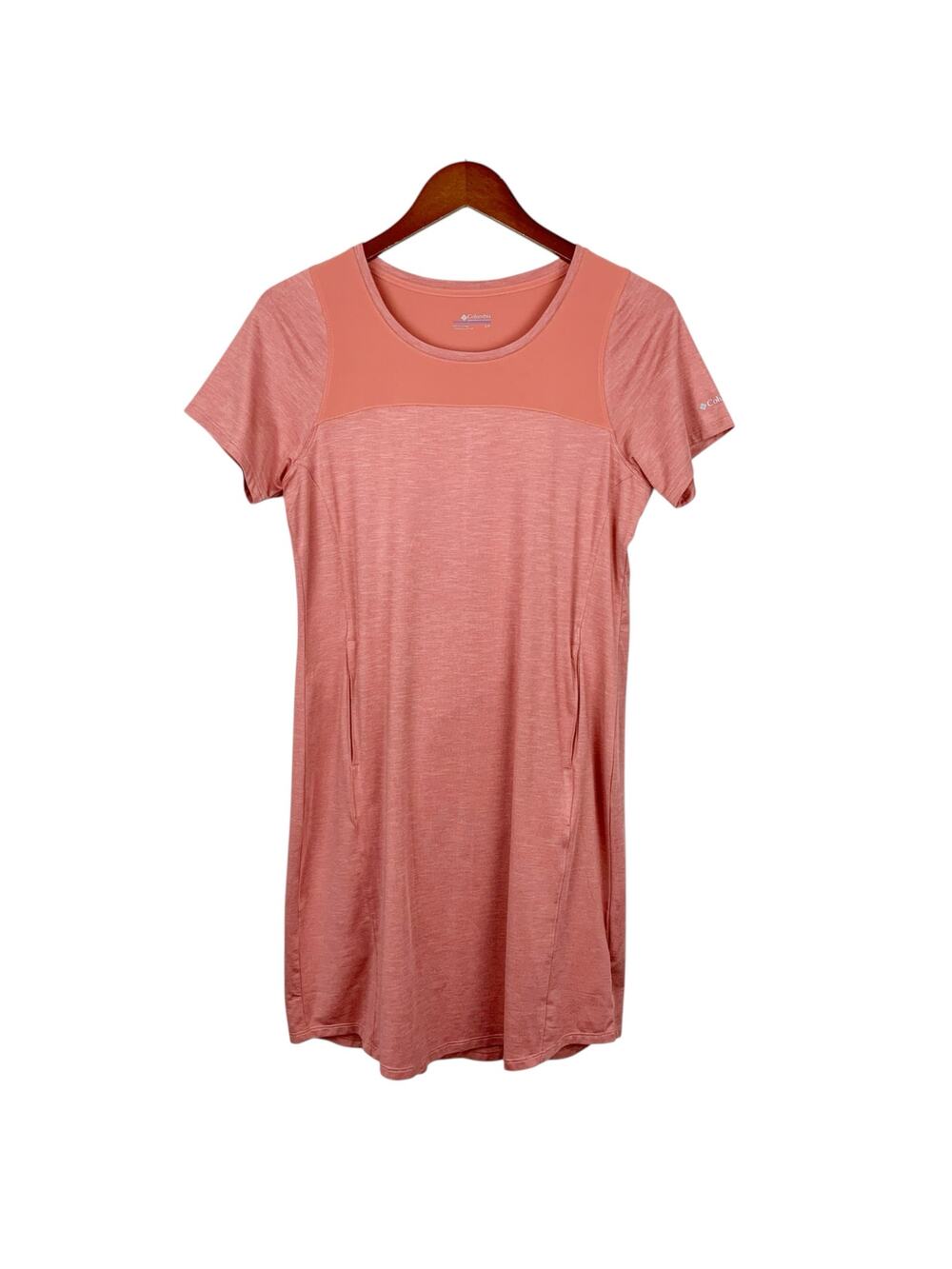 Columbia T-shirt Dress Short Sleeve Pink Stretchy Pocket Women's S Active Travel